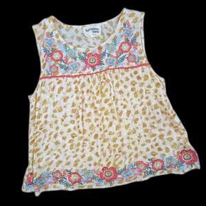 Savanna Jane Embroidered Floral Sleeveless Top sz L Tunic Animal Print Boho